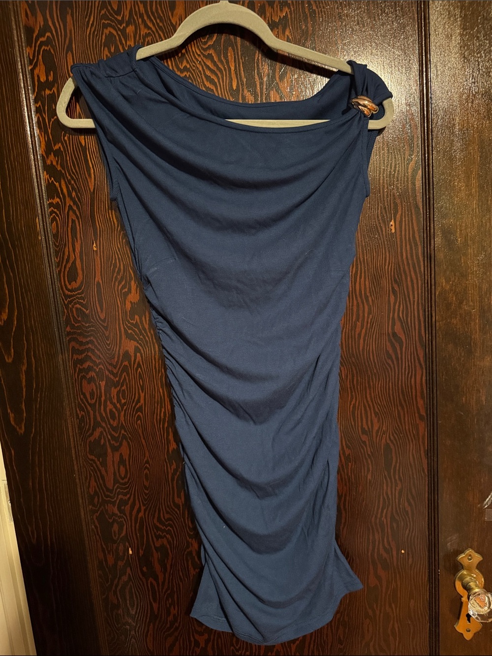 Navy Ruched One-Shoulder Dress - Women